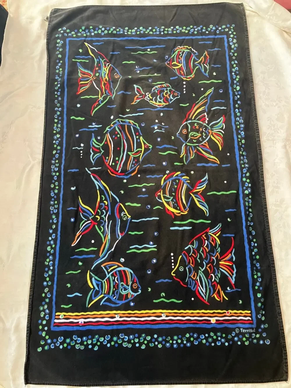 Vintage Terrisol Tropical Fish Mola Style Beach Towel 100% Cotton 64x37